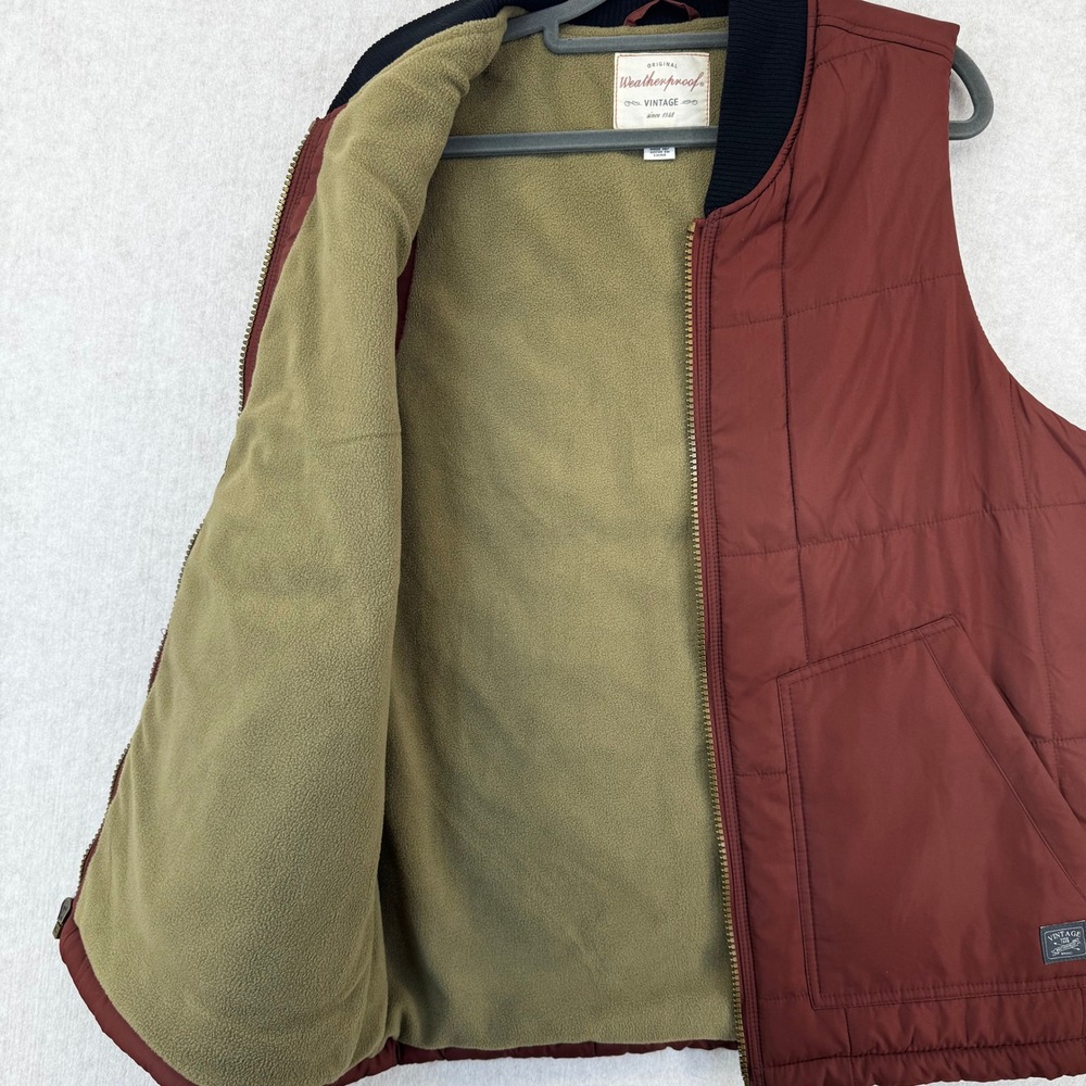Weatherproof Vintage Mens Quilted Puffer Vest Burgundy Red Fleece Lined Large - Picture 3 of 7